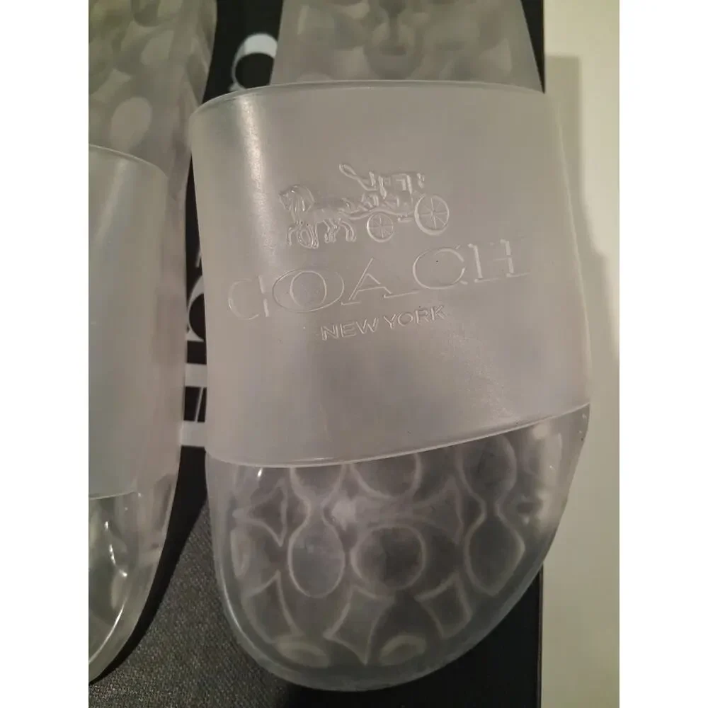 New Coach Ulyssa Rubber Slides Clear Transparent Monogram Sandals Women’s Size 9